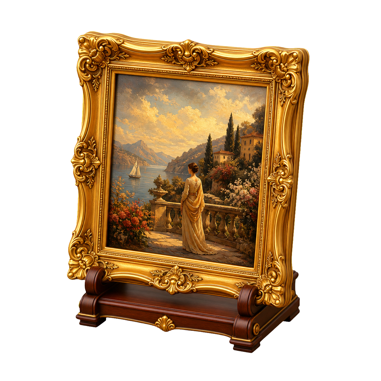 3D museum-grade masterpiece painting icon with estimated high-end auction value