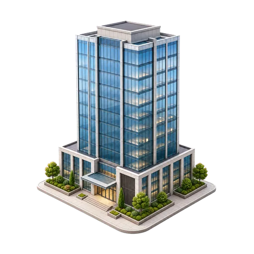 3D office building icon with estimated US market price