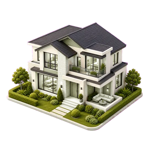 3D luxury villa icon with estimated US market price